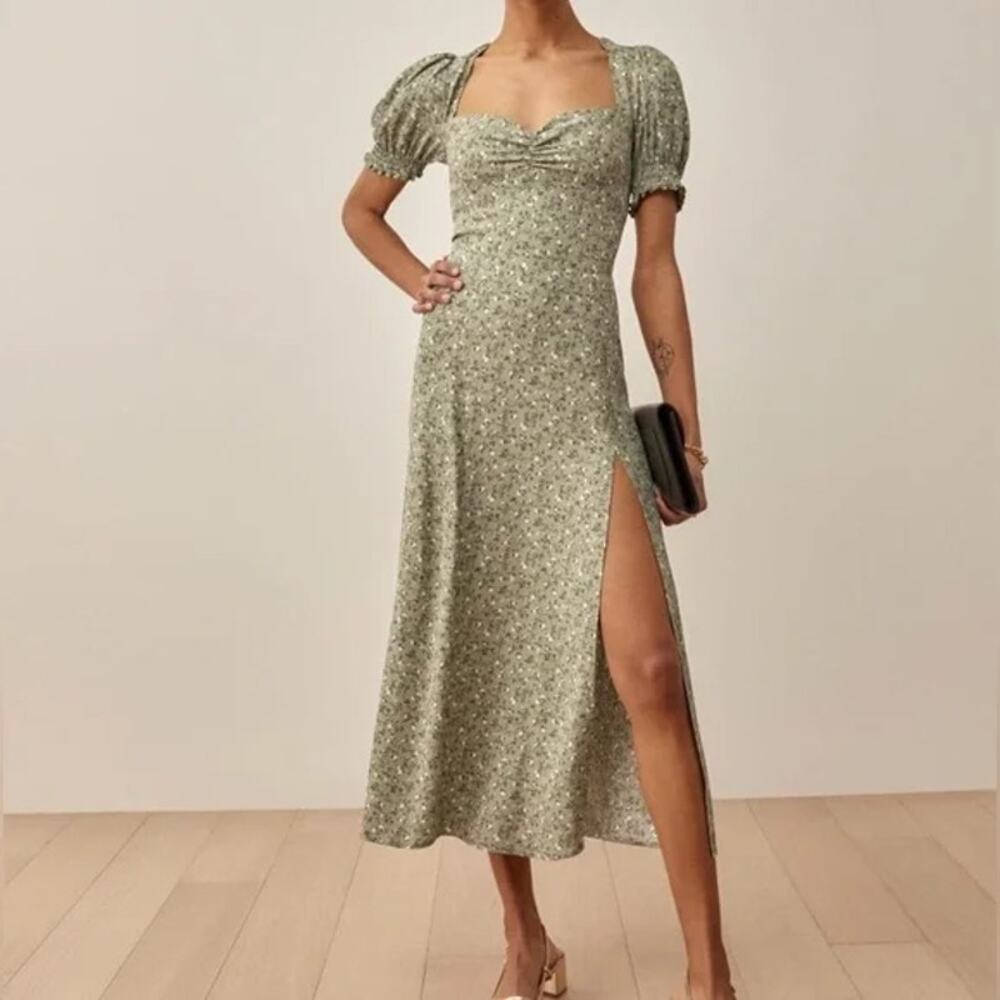 REFORMATION JUNIPER FLORAL LACEY MIDI DRESS